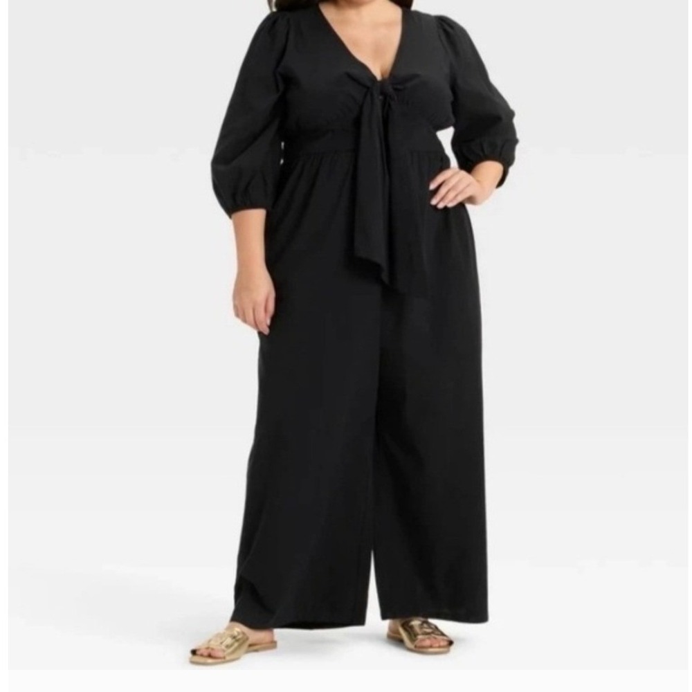 Ava & Viv Black Tie Front Wide Leg Jumpsuit Plus‎  NWT Size 1X